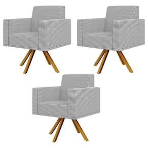 Kit 03 Poltronas Base Giratória De Madeira Pied Poule
