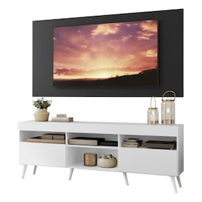 Rack Com Painel Tv 65" Retrô Londres Multimóveis V3337 Preto/Branco Preto/Branco