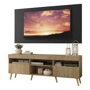 Rack Com Painel Tv 65" Retrô Londres Multimóveis V3337 Preto/Rustic/Natural Preto/Rustic/Natural
