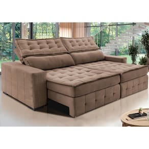 Sofá Retrátil E Reclinável 3,15M Cama Inbox Big Puffer Com SoftgelD40 Velupluma Castor