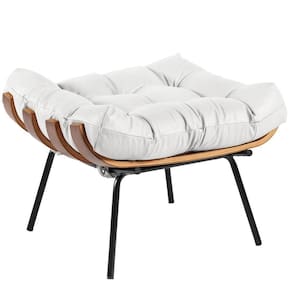 Puff Sala De Estar Costela L04 Couro Branco- Lyam Decor