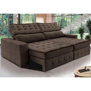 Sofá Retrátil E Reclinável 3,15M Cama Inbox Big Puffer Com SoftgelD40 Velupluma Café