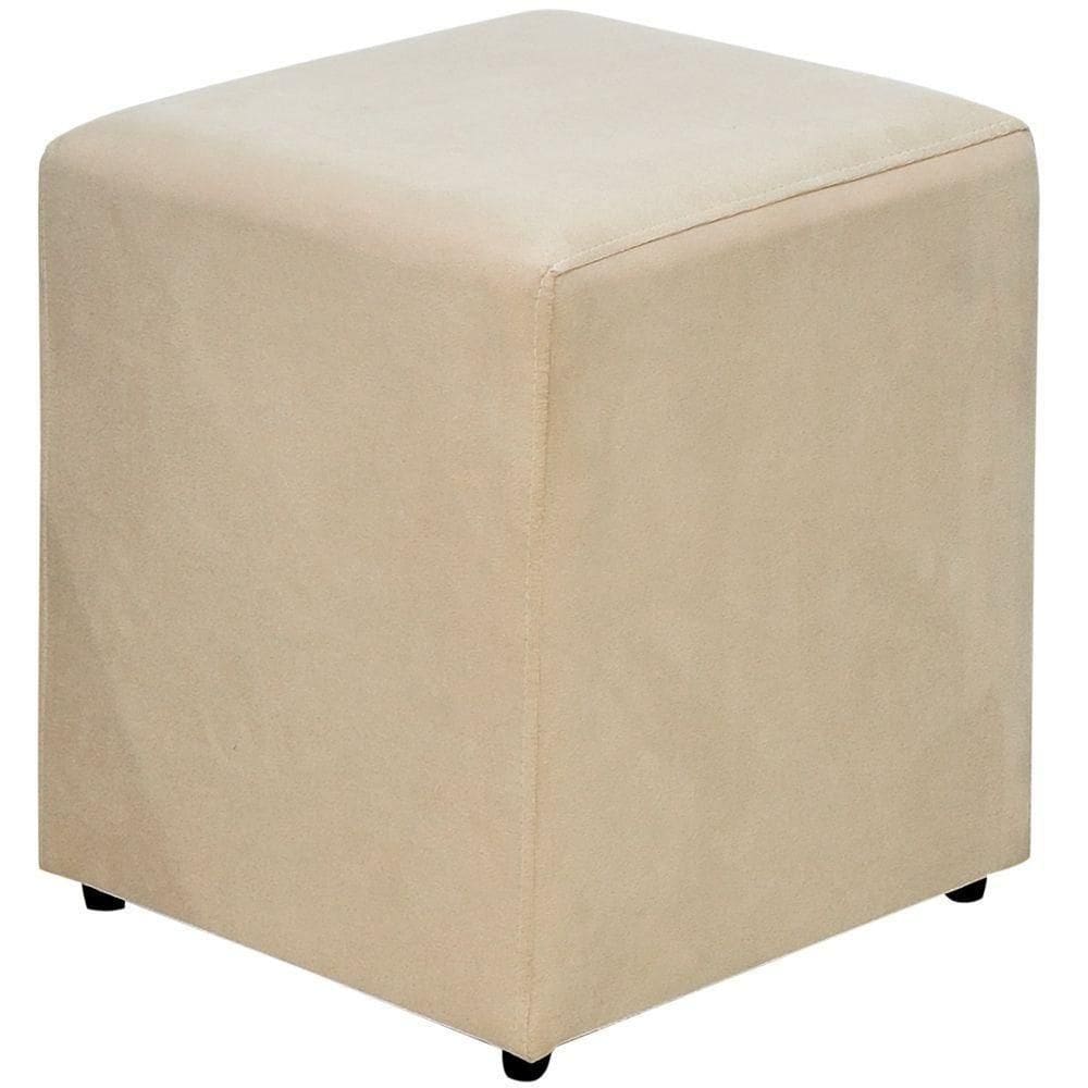 Puff Quadrado L02 Sala De Estar Suede Bege
