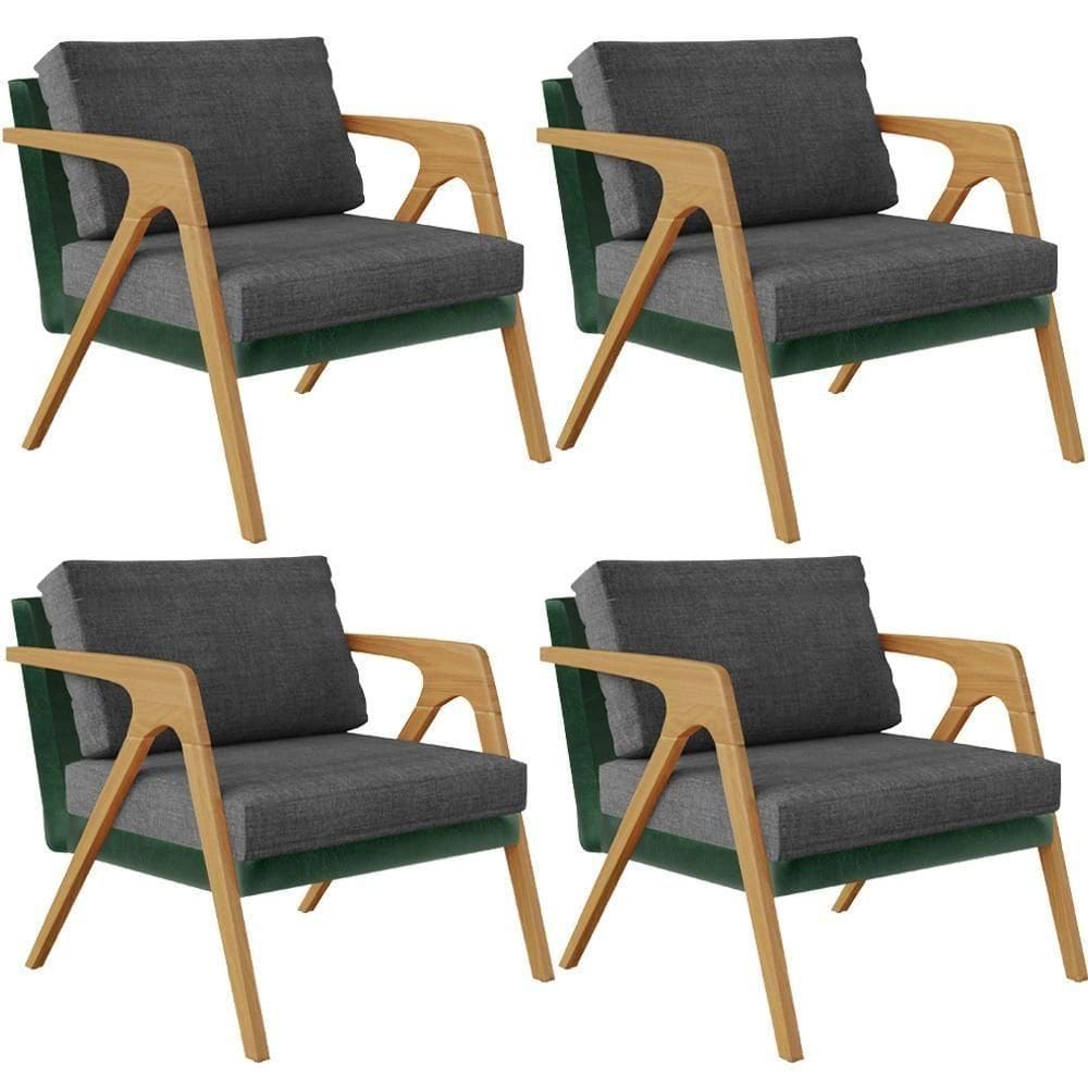 Kit 04 Poltronas Pietra Facto Verde Musgo Linho Cinza Escuro