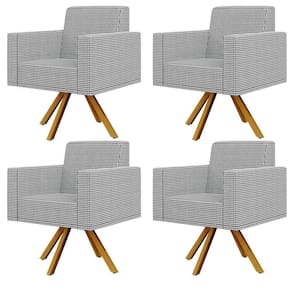 Kit 04 Poltronas Base Giratória De Madeira Pied Poule