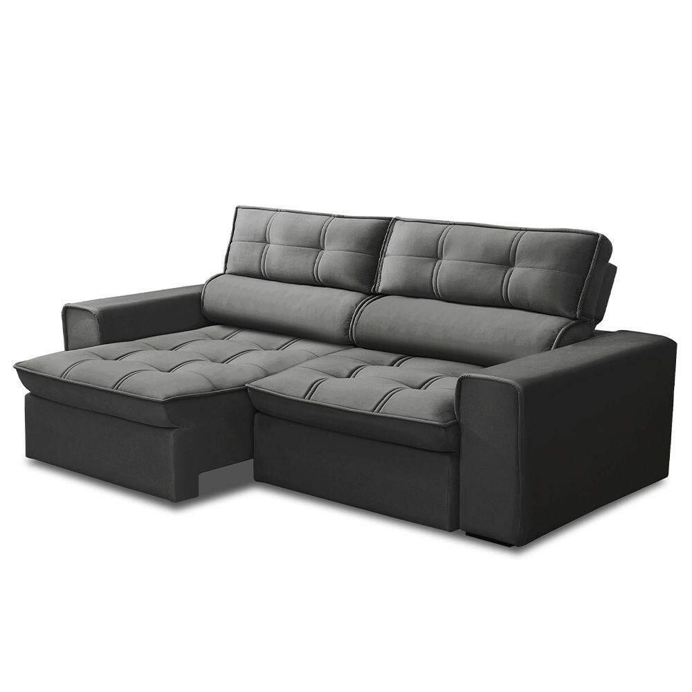 Sofá Retrátil Reclinável 3 Lugares 240Cm Blanches F05 Veludo Grafite
