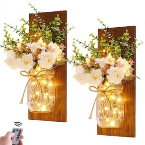 Arandelas de parede Homecor Rustic Mason Jar com luzes LED de fada