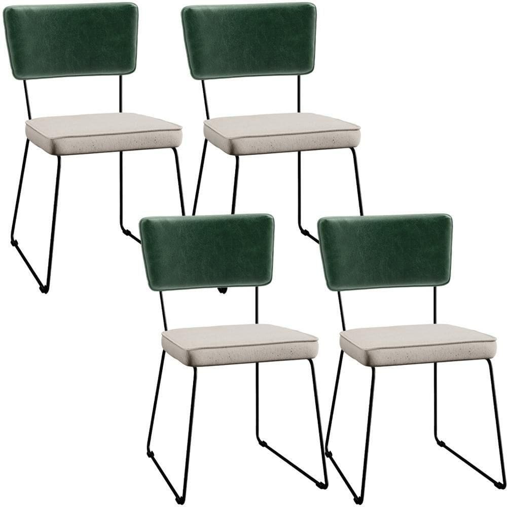 Kit 04 Cadeiras Estofada L02 Facto Verde Musgo Linho Cru