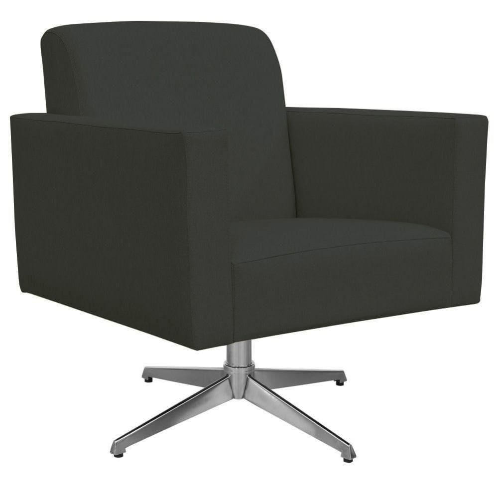 Poltrona Com Base Giratória Para Sala De Estar Suede Cinza