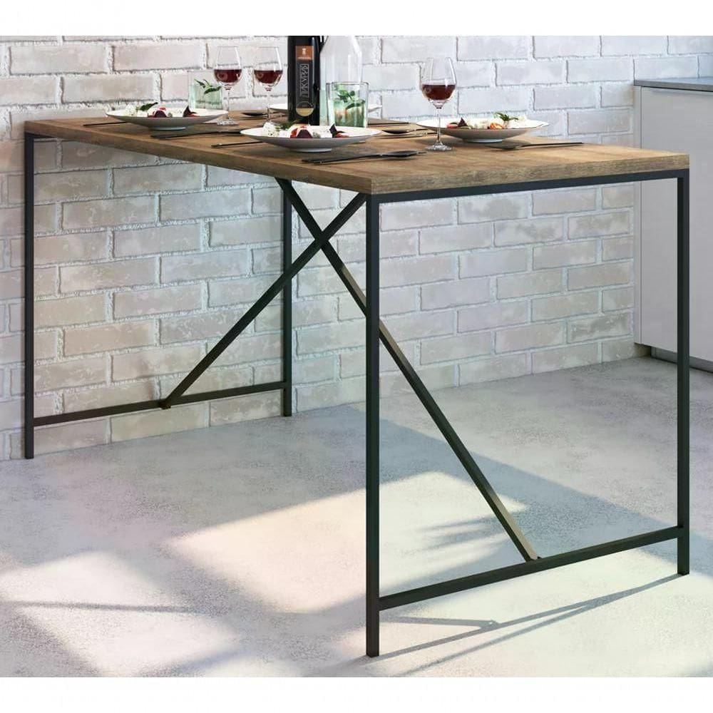 Mesa De Jantar 136x69 Steel Quadra 27818 Vermont Preto Fosco