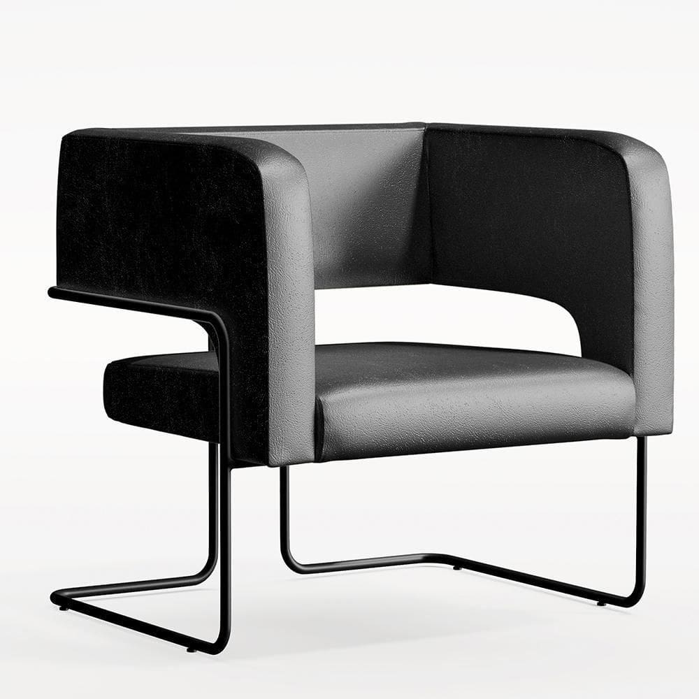 Poltrona Base De Aço Preto Couríssimo Preto B-159