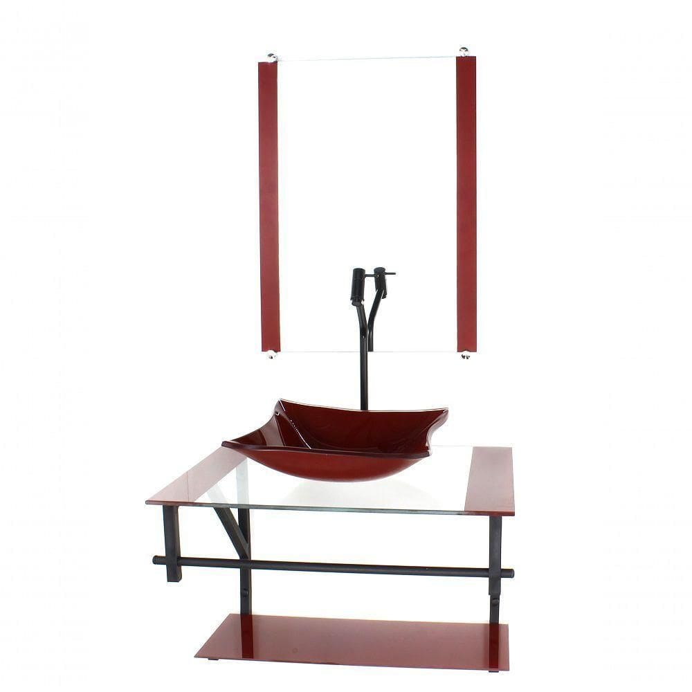 Gabinete De Vidro Para Banheiro 60cm Cuba Com Torneira Preta