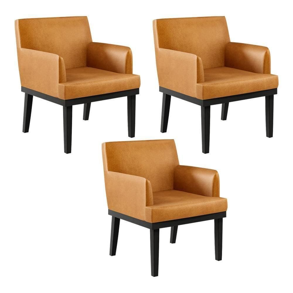 Kit 03 Poltronas Base Preto Beatriz W01 Couríssimo Whisky