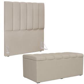 Kit Cabeceira Solteiro 100cm C/Calçadeira Recamier Baú Bege