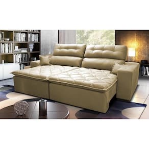 Sofá 3,02m Retrátil E Reclinável Com Molas Cama Inbox Confort Tecido Suede Velusoft Bege