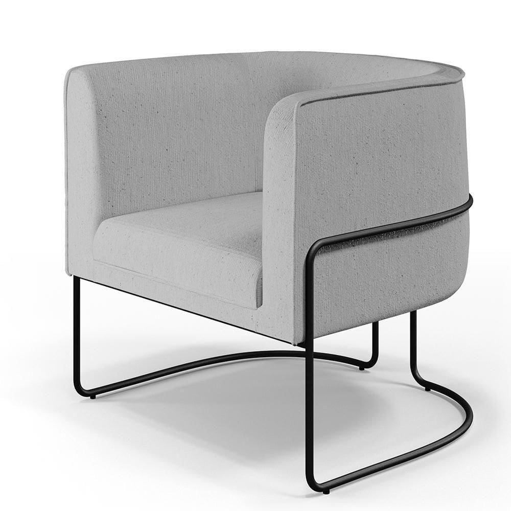 Poltrona Fixa Base De Aço Preto Betina D02 Linho Cinza D-315