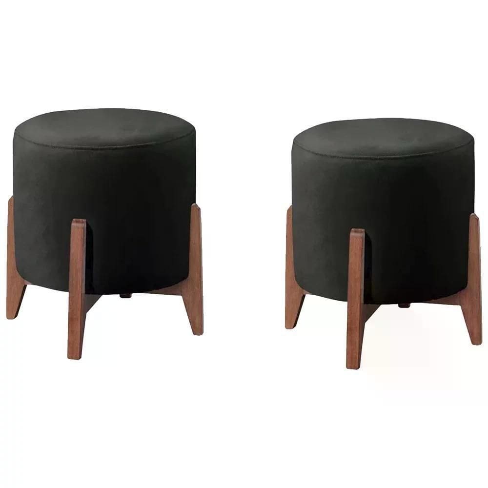 Kit 2 Puf Puff Para Sala Lhor Corano Preto Rm Preto