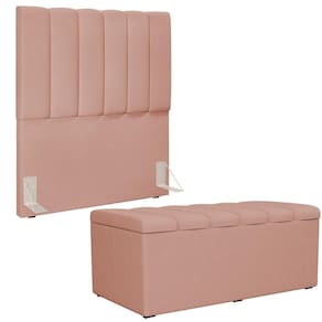 Kit Cabeceira Solteiro 100cm Com Calçadeira Baú Rosê