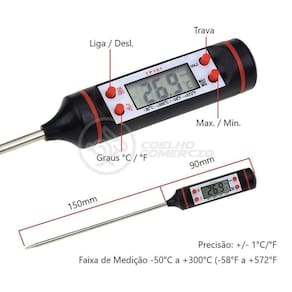 Termômetro Culinário Cozinha Digital Mede 50ºc A +300ºc