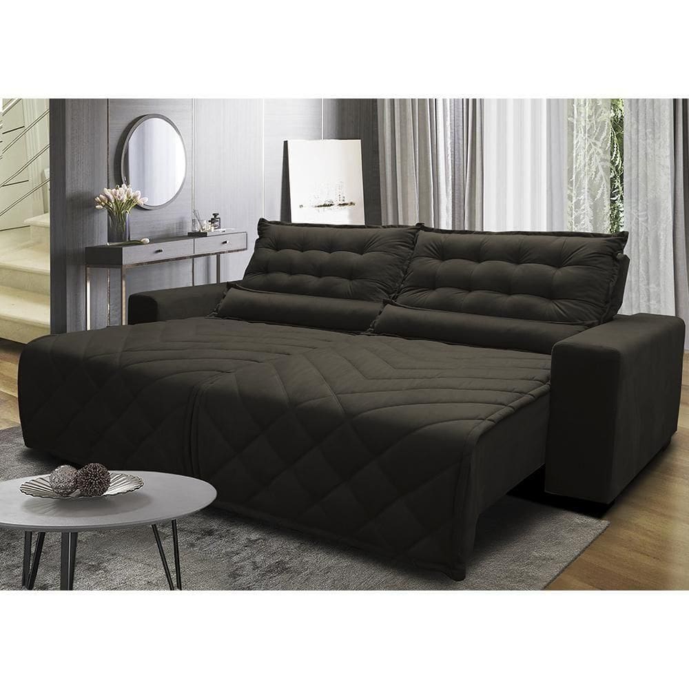 Sofá 2,62m Retrátil E Reclinável Com Molas Cama Inbox Plus Tecido Suede Velusoft Café