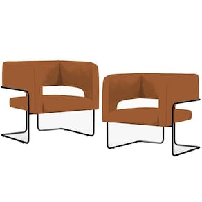 Kit 02 Poltronas Base De Aço Preto Veludo Telha C-262
