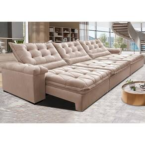 Sofá Retrátil E Reclinável 3,85M Cama Inbox Big Fresh Com SoftgelD40 Velupluma Bege