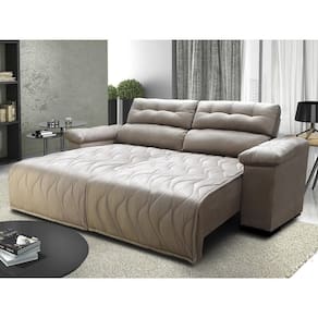 Sofá 2,02m Retrátil E Reclinável Com Molas Cama Inbox Top Tecido Suede Velusoft Bege