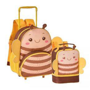 Kit Mochila De Rodinha + Lancheira Infantil Clio Pets Escola Abelha