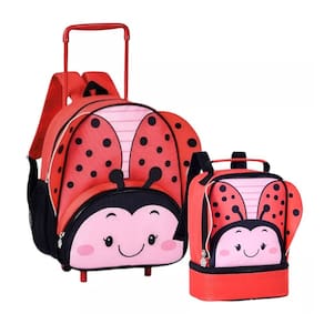 Kit Mochila De Rodinha + Lancheira Infantil Clio Pets Escola Joaninha