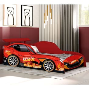 Cama Solteiro Carro e Colchao Menino - Vermelho / Racing Car