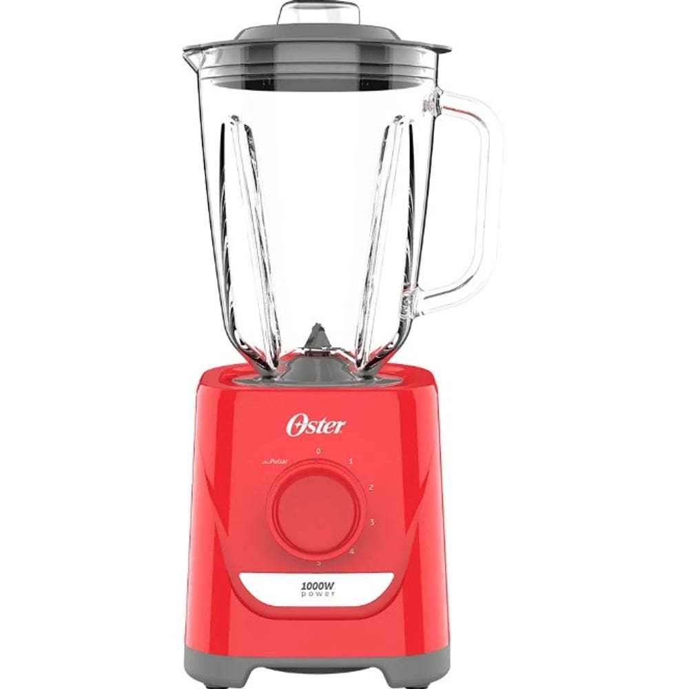 Liquidificador Oster 5 Velocidades + Pulsar OLIQ501 Vermelho com Jarra de Vidro 110v