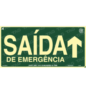 Sinalização Rota de Fuga, Saída de Emergência para Cima 12x24 Cm - Fotoluminescente