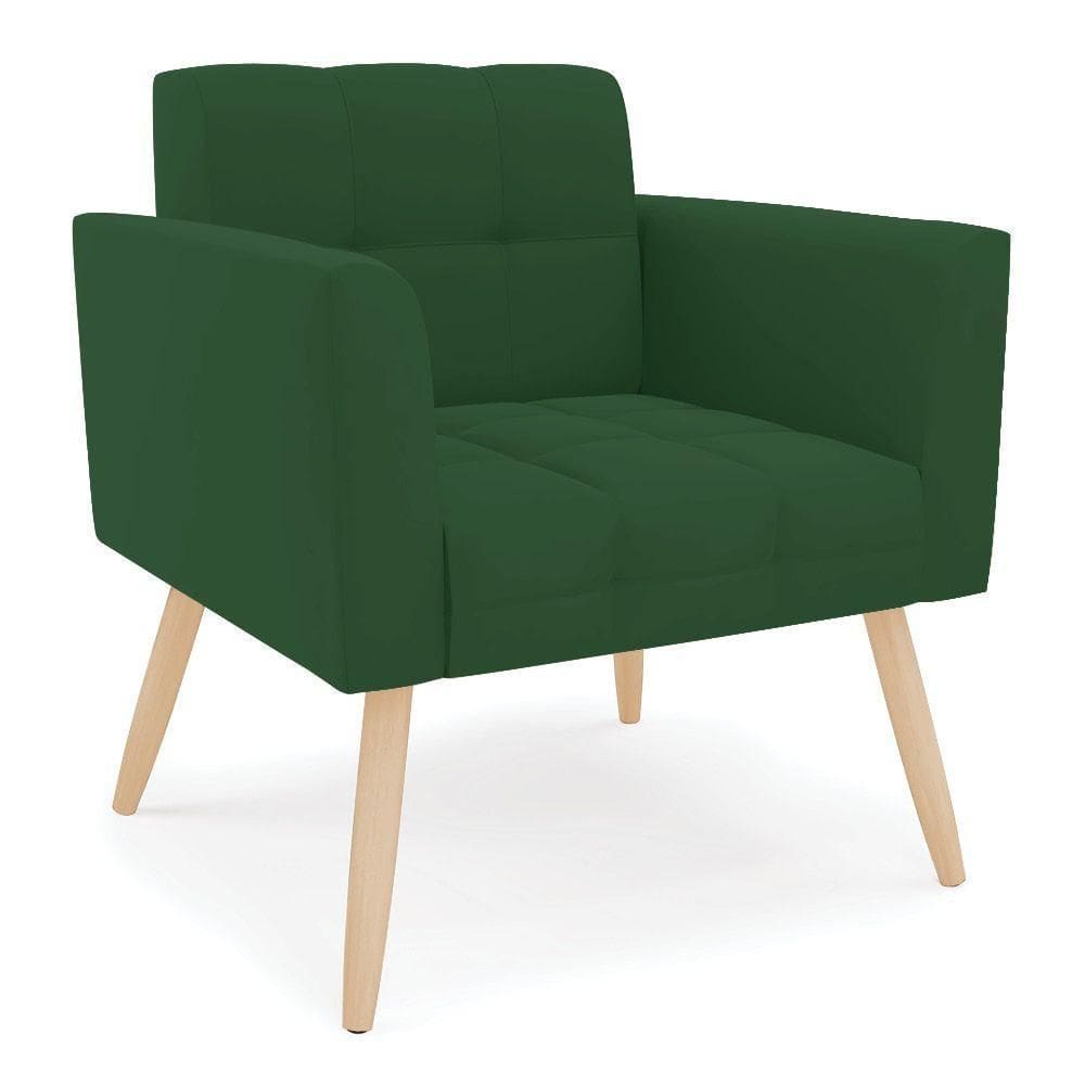 Kit 1 Sofá Namoradeira E 2 Poltronas Elisa Veludo Pés Palito Natural - D`rossi Cor Verde