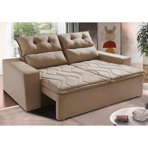 Sofá 3 Lugares Retrátil E Reclinável 1,80m Cama Inbox Smal Com Bordado Pantográfico Suede Bege