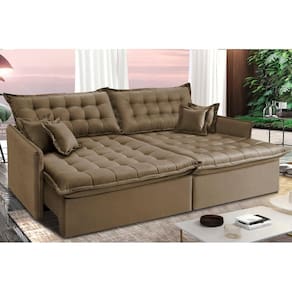 Sofá Sem Caixa Retrátil E Reclinável 1,95m Cama Inbox Versátil Suede Velusoft Castor