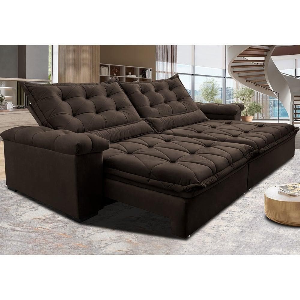 Sofá Retrátil E Reclinável 2,75M Cama Inbox Big Fresh Com Softgel D40 Velupluma Café
