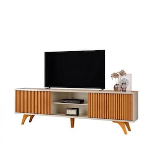Rack Para Tv 75 Ripado 2 Portas Valencia Com Pés Madeira Off White - Naturalle