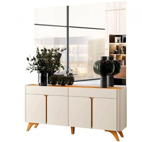 imagem-Buffet Aros 4 Portas Pés Madeira Maciça Mavaular Off White - Naturalle - Branco