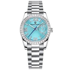 Relógio Feminino Mostrador Em Numero Romanos Com Strass Movimento De Quartzo Azul