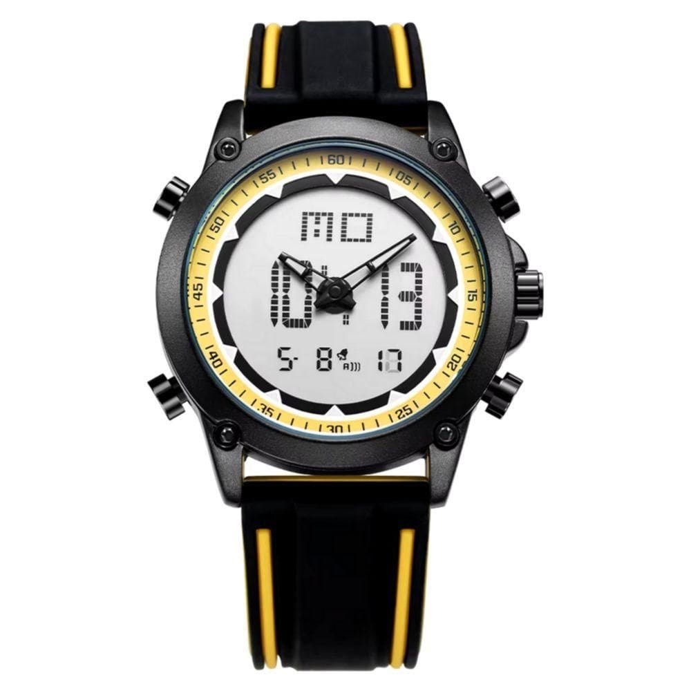 Relógio Esportivo Masculino Quartzo Digital Duplo Movimento á Prova D`água Amarelo