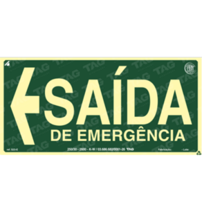 Sinalização de Rota de Fuga, Saída de Emergência para Esquerda 12x24 Cm - Fotoluminescente