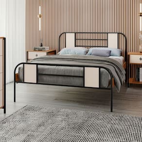 Cama de Casal Sevilha Preto/Canela Rústico/Off White - Art Panta