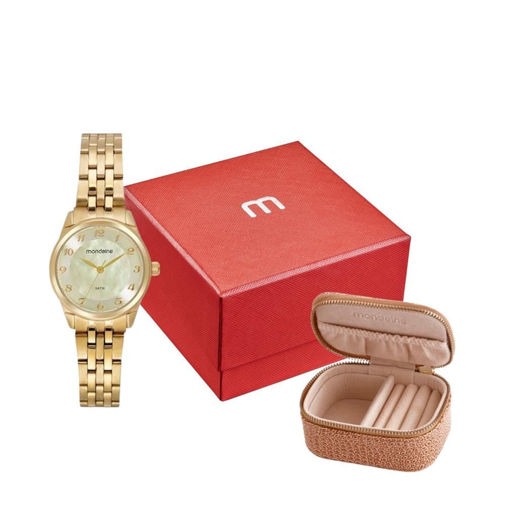 Relogio Mondaine Feminino Ref: 32804lpmkde1 Dourado + Porta Joias