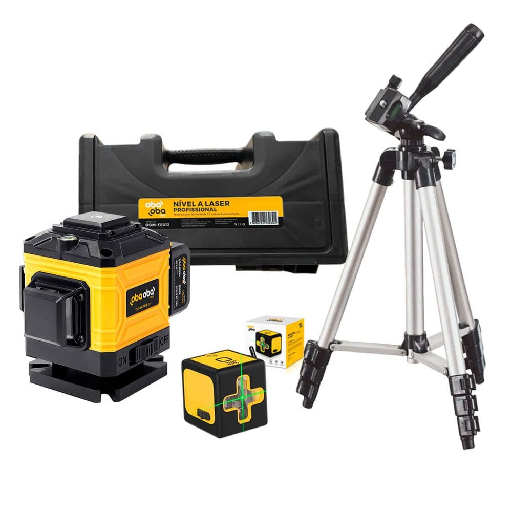 Kit Nível a Laser Profissional 3D 12 Linhas e 2 Linhas com Tripé Baterias Recarregáveis Controle Remoto