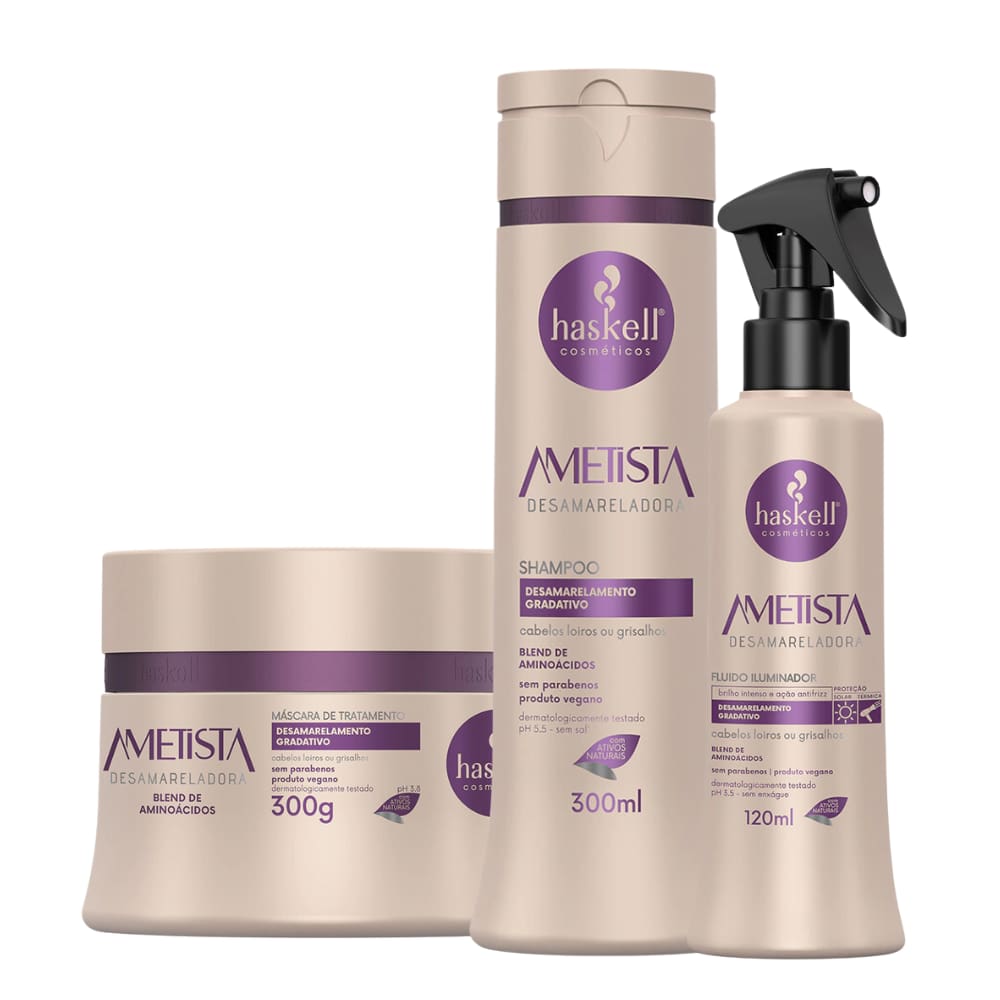 Kit Haskell Ametista Desamarelador Shampoo Mascara 300ml/g Fluido