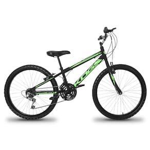 Bicicleta Aro 24 Infantil Infantil KOG Masculina 18 Velocidades 3x6 Marcha Para Meninos Preto Verde