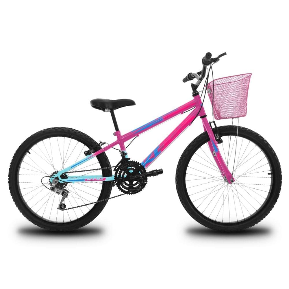 Bicicleta 24 infantil Feminina 18V Shimano Cestinha