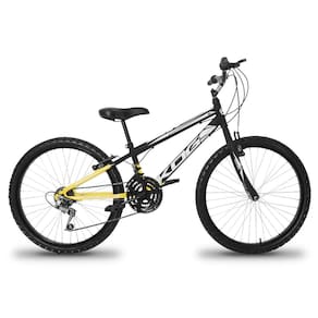 Bicicleta Aro 24 Infantil Infantil KOG Masculina 18 Velocidades 3x6 Marcha Para Meninos Amarelo Degrade Branco