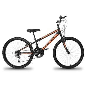 Bicicleta Aro 24 Infantil Infantil KOG Masculina 18 Velocidades 3x6 Marcha Para Meninos Preto Laranja