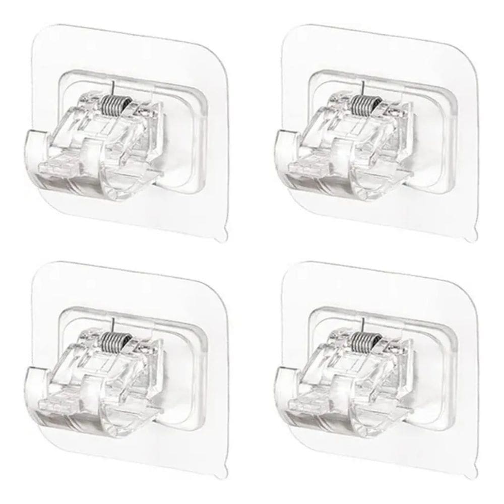 Kit 4 Suportes De Varão De Cortina Adesivo Transparente Resistente E Durável Para Azulejos Mármore Vidro E Superfícies Lisas
